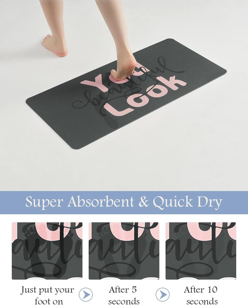 MontVoo-Bath Mat-Bathroom Mat Rug Non Slip Super Absorbent Stain Resistant Quick Dry Thin Bathroom Rug-Bath Mats for Bathroom Floor Bathtub Vanity-Bathmat Bath Rug Easy Care 17"x35" Pink