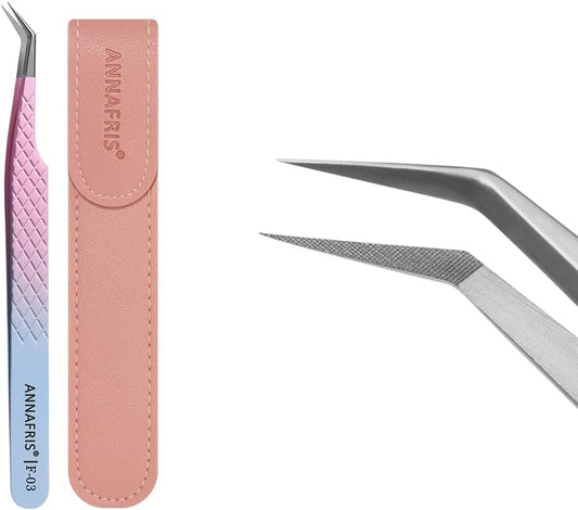 Eyelash Extension Tweezers,Fiber Tip Grip Boot Volume Lash Tweezers,Professional Pointed Lash Extension Tweezers for Easy Lash Application and Removal-F03