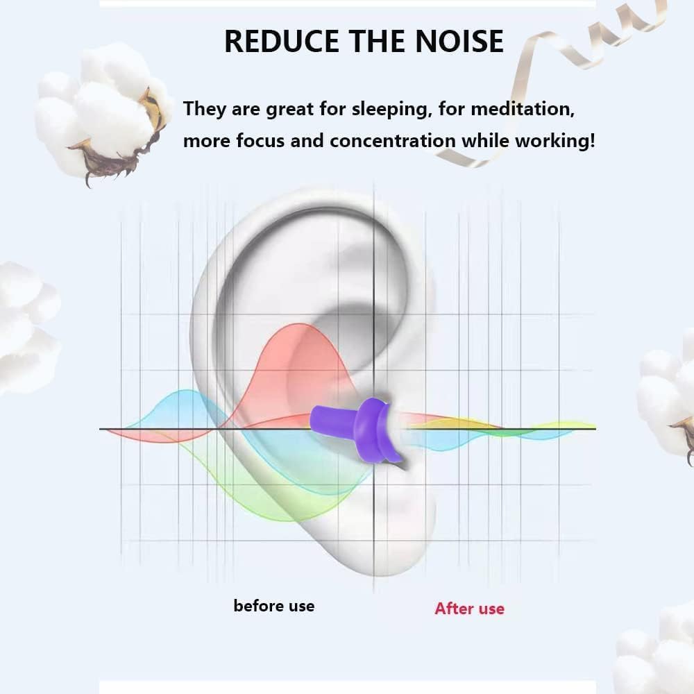Earplugs for Sleeping Noise Cancelling, Reusable Ear Plugs– Super Soft, Silicone Ear Plug, for Sleeping 8 Pairs, Swimming, Snoring, Concerts, Work, Noisy Places (8 Colors)