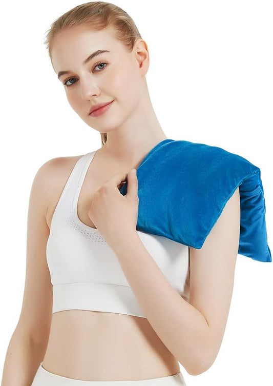 Microwavable Heating Pad with Washable Cover, 8 x 18 Microwave Heating Pad for Neck and Shoulders, Moist Heat Bean Bag Warm Compress for Knee, Joints, Wrist, Abdomen (Light Blue)