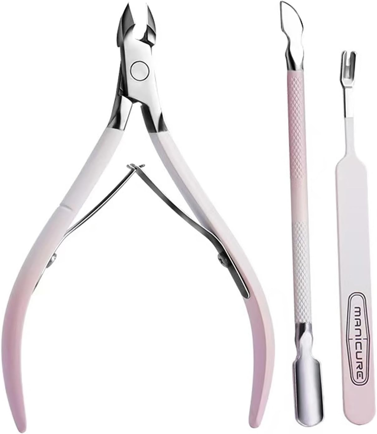 Kylara Cuticle Trimmer Set 3 in 1 - Cuticle Nipper,Pusher & Cutter,Professional Stainless Steel Manicure Pedicure Tools for Women,Gradient Pink Nail Care Kit for Home Salon & Nail Artists