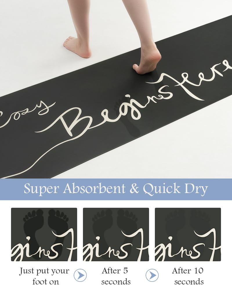 MontVoo-Bath Mat Rug Long Non Slip Super Absorbent Bathroom Runner Stain Resistant Quick Dry Thin Bathroom Mat Fit Under Door-24"x70",Black