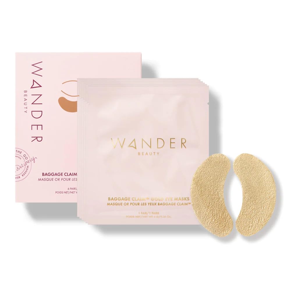 Wander Beauty Baggage Claim - Gold Foil Under Eye Patches For Dark Circles and Puffiness - Under Eye Mask Depuffs & Firms - Brightening Eye Mask for Under Eye Bags (6 Pairs)