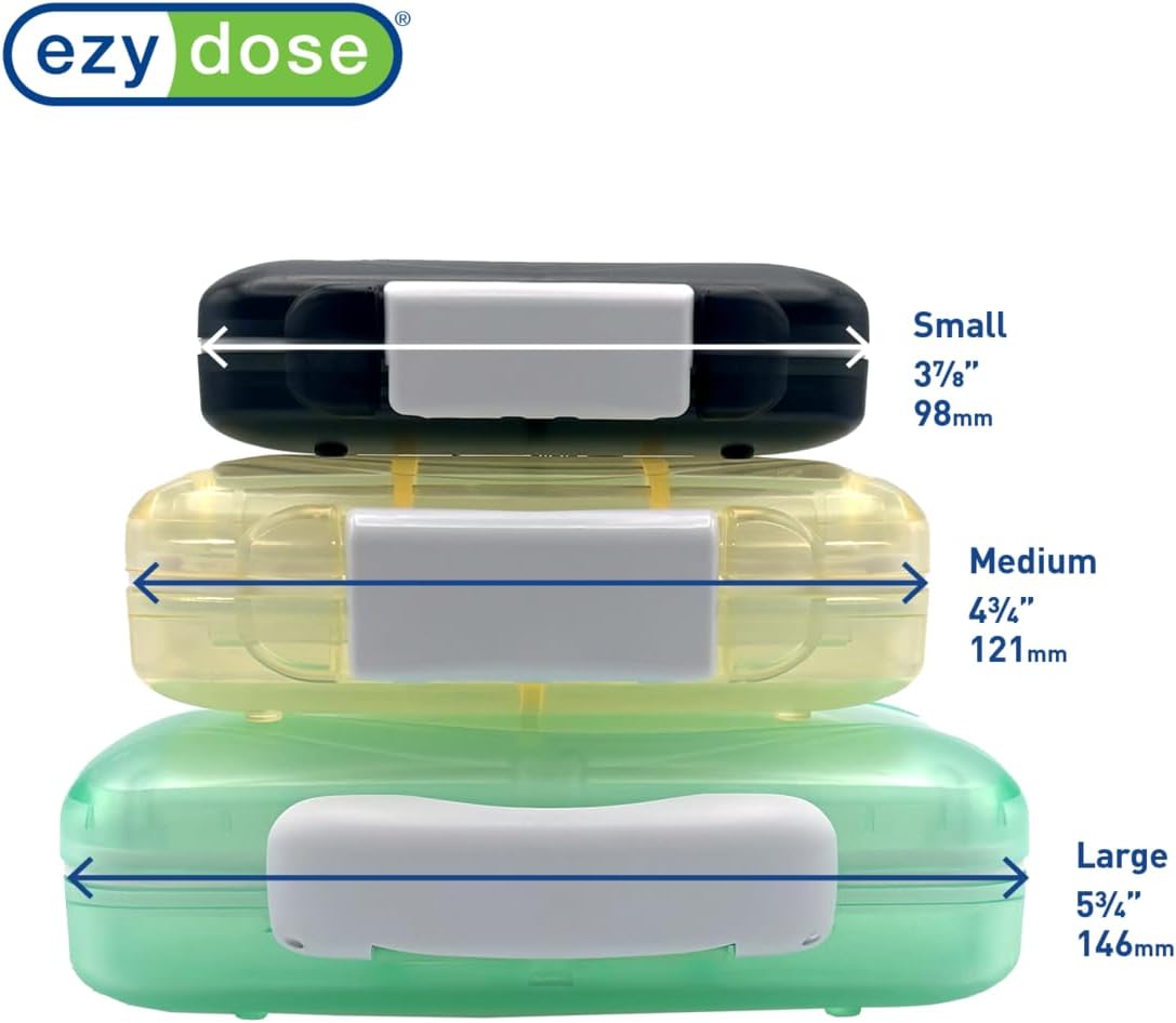 EZY DOSE Moisture-Proof Pill Case, Medicine Planner, Vitamin Organizer Box, Travel-Friendly, Latch-Closure to Secure Contents, 7 Individual Compartments Multiple Sizes with Tight Seal, Medium, Green