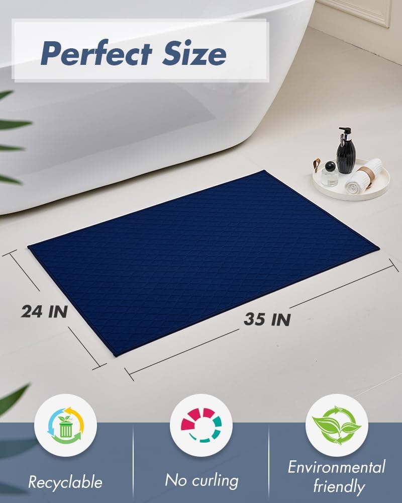 AMOAMI Ultra Thin Bathroom Rugs, Rubber Backed Bath Mats for Bathroom Non Slip, Absorbent Bathroom Mat for Floor, Shower, Sink (24"x35", Blue)