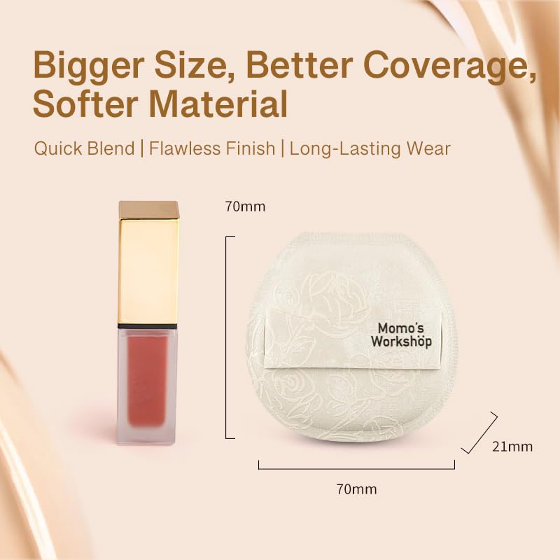 Satin White Flat-cut Shape Makeup Sponge,Firm Bounce Rubycell,Cushion Sponge with Wide PU Leather for Quick-Dry/Full Coverage Foundations, Cosmetic Puff,2pcs Beauty Puffs &Storage Case