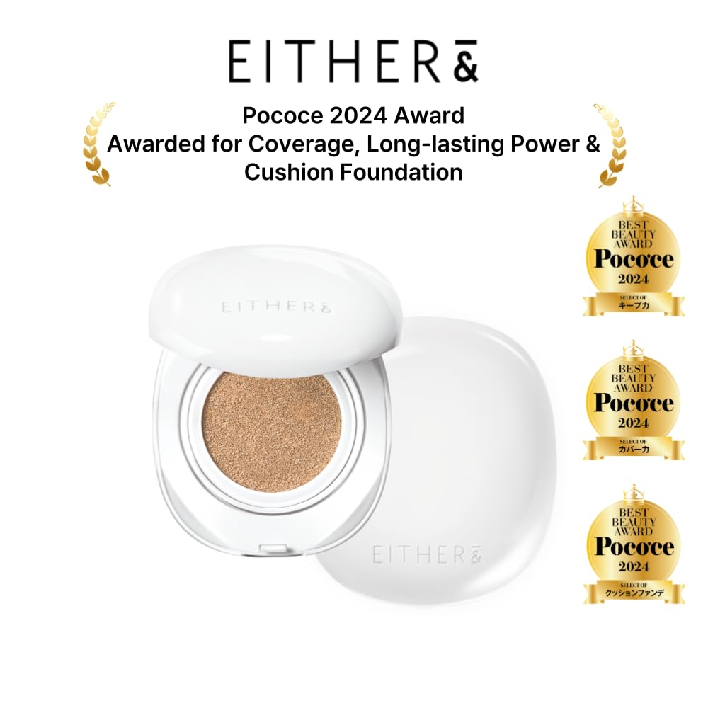 EITHER& Glow Pixel Cushion Foundation, Glowy Skincare, Korean Makeup, Natural Coverage, Moisturizing, Lightweight, Long Lasting Coverage for Flawless Skin (25.5P Tan)