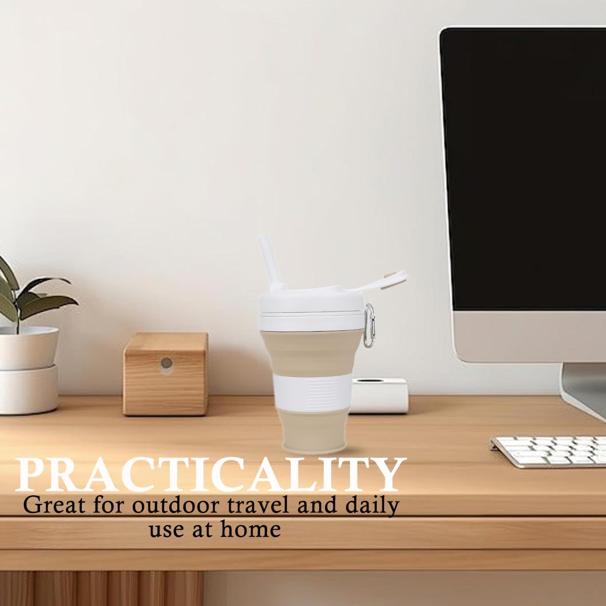 Silicone Coffee Cup with Straw lid Collapsible Cups for Traveling 20oz Lightweight Folding Water Mug for Picnic Hicking Camping Climbing