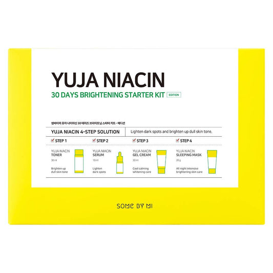 SOME BY MI Yuja Niacin 30 Days Brightening Starter Kit/Toner 1.01Oz, Serum 0.33Oz, Gel Cream 1.01Oz, Sleeping Mask 0.67Oz / Melasma and Blemish Care/Facial Skin Care Set
