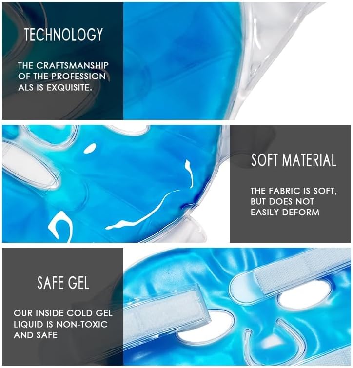 Ice Face Mask Reusable,Cold Hot Compress Gel Ice Facial Mask with Gel Beads,Face SPA for Woman Sleeping Reduce Eye Puffiness Face Puffiness Sleeping Travel (Blue)