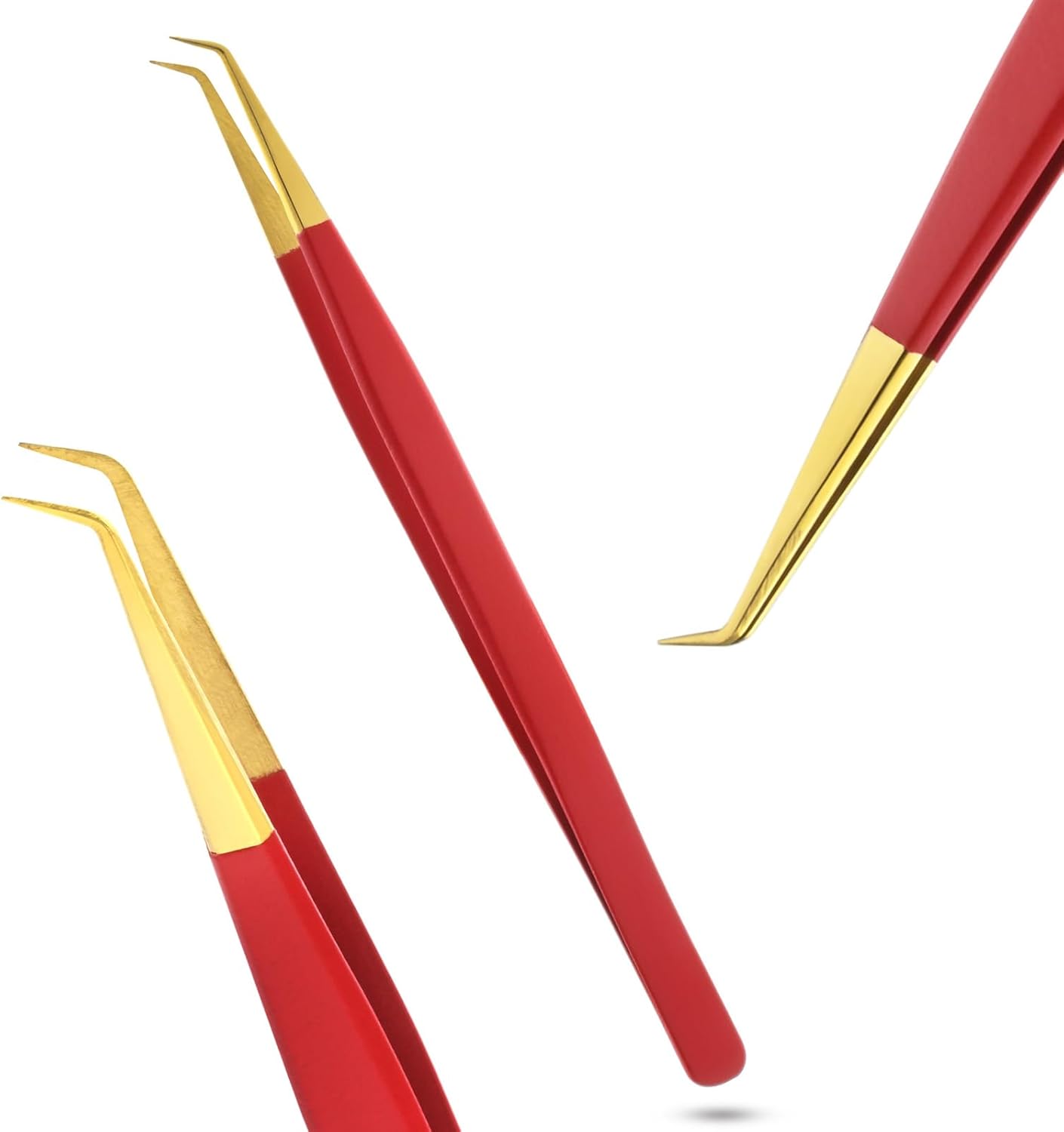 Isolation Tweezers for Eyelash Extension – 14cm Curved, Matte Red with Gold Tip, Stainless Steel, Best for Individual Isolation & Classic Lashes, Pinzas para Pestaña (Matte Red Gold Tip)