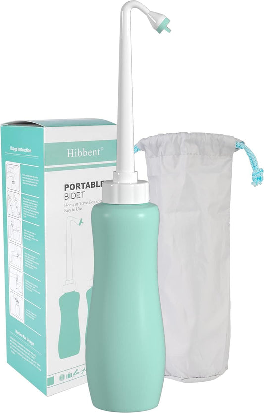 Hibbent Portable Bidet Sprayer and Travel Bidet with Hand Held Bottle for Personal Cleansing, Extended Nozzle Spray for Childbirth, Personal Hygiene, Outdoor, Camping with Travel Bag- 22oz/ Green