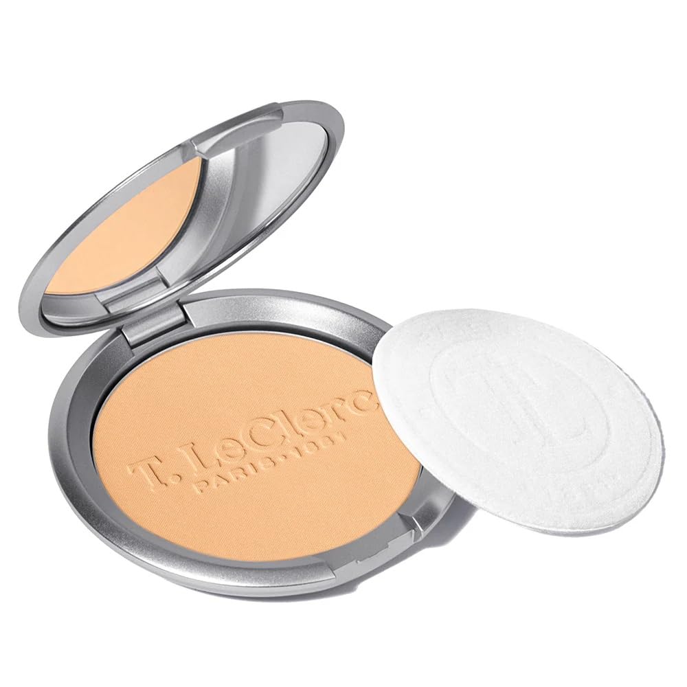 T.LeClerc Rice Compact Powder – Anti-Aging Pressed Powder with Brown Rice Ferment – Long-Lasting Natural Matte Finish – Moisturizing | Non-Comedogenic Face Powder (ABRICOT, 9G)