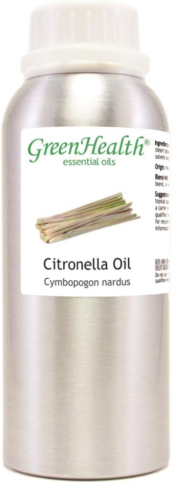 Citronella Essential Oil – 8 fl oz (237 ml) Aluminum Bottle w/Plug Cap – 100% Pure Essential Oil – GreenHealth