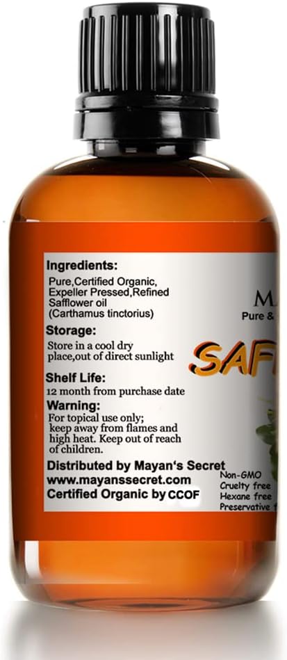 USDA Certified Organic Safflower Seed Oil is High in Vitamin E and Omega-6 Fatty acids for Anti-Aging Skin