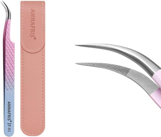 Eyelash Extension Tweezers,Fiber Tip Grip Boot Volume Lash Tweezers,Professional Pointed Lash Extension Tweezers for Easy Lash Application and Removal-F01