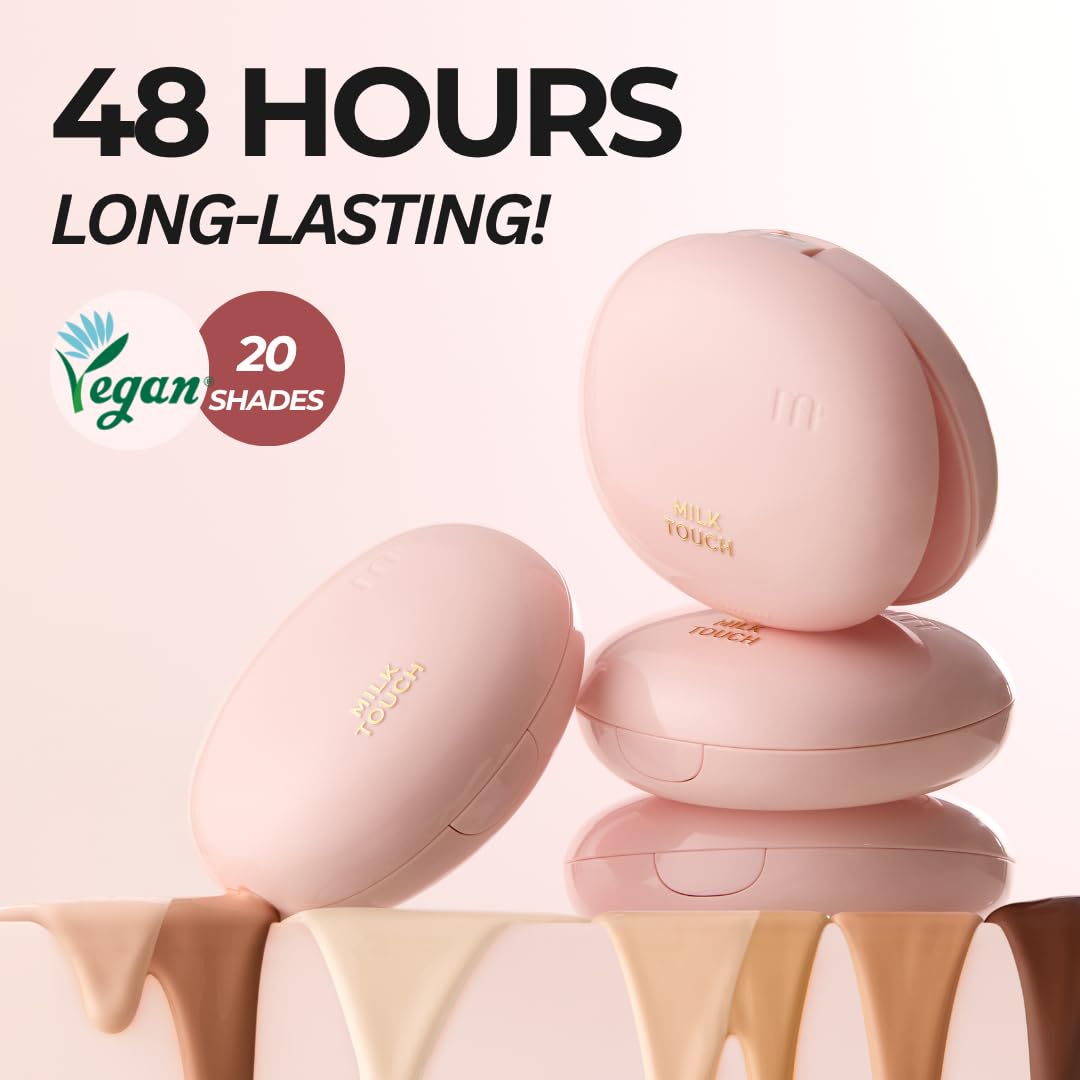 milktouch Cushion Foundation, 24H Flawless Skin, Radiant Shine, No Oxidation, Long-Lasting, Non-Creasing, 60% Hydrating Skincare Infused Korean Foundation, Valentines Gifts (41C Mocha)