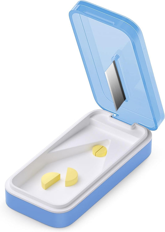 BUG HULL Pill Cutter with Removable Silicone Liner, Sleek Pill Splitter, Pill Cutter Splitter for Small and Tiny Pills, Pill Cutters for Small or Large Pills Professional- Blue