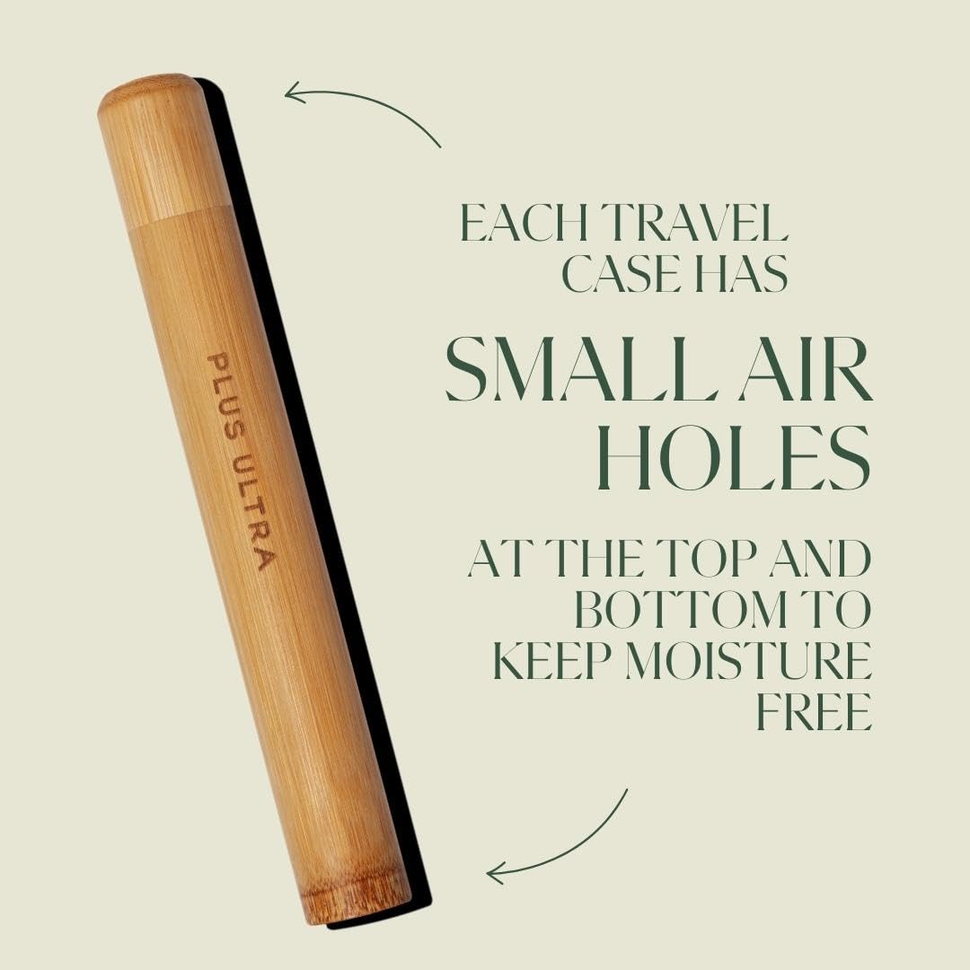 Plus Ultra Kids Portable Bamboo Toothbrush Case | Suitable for Travel & Camping | Plastic Free | Toothbrush Holder with Ventilated Design Made of 100% Compostable Bamboo Materials