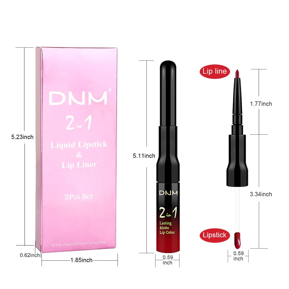 evpct 3Pcs Dark Red Orange Fire Red Matte Lip Liner & Liquid Lipstick Stain Makeup Set for Women, Lip Liner Stain Long Lasting Waterproof Smudge Proof, Cruelty Free Lip Makeup 24 hours original labios