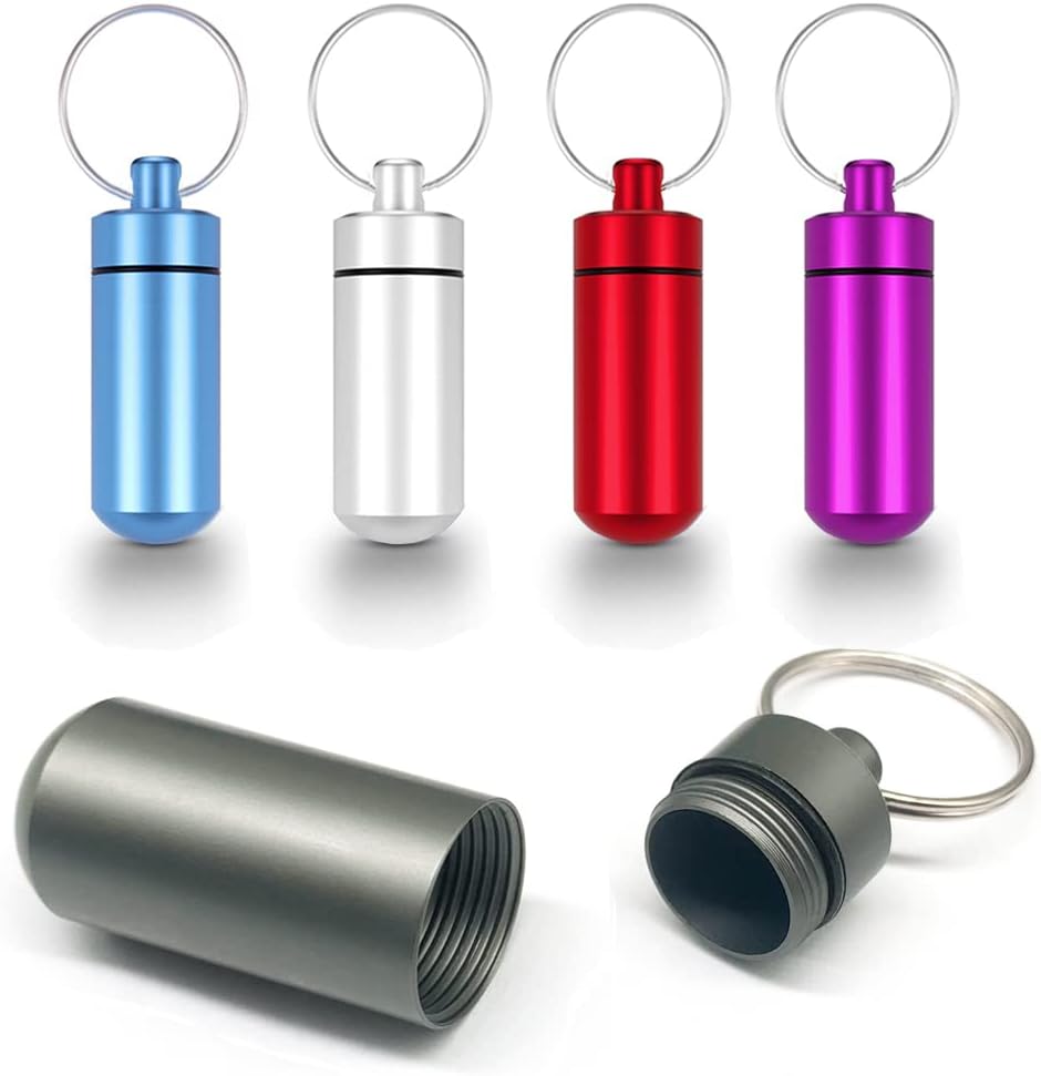 5 Packs Mini Keychain Pill Holder Fob, EFFIET Waterproof Portable Tablets Container Case Aluminum Outdoor Camping Emergency Pill Capsule Box Bottle