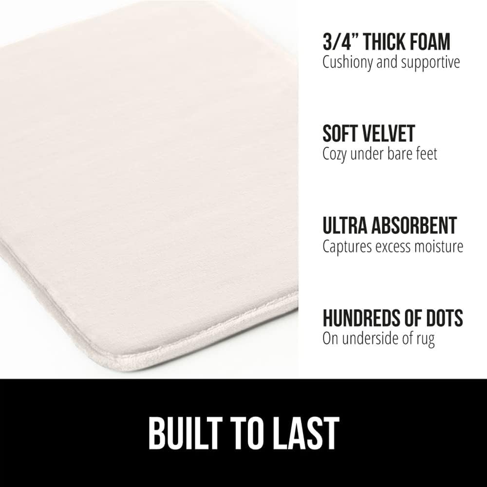 GORILLA GRIP Memory Foam Bath Mat, Soft Absorbent Velvet Bathroom Mats, Durable Dots on Underside, Machine Washable Bathmat, Carpet Rug Room Decor for Shower Tub Floor RV, 48x24 Rugs, Cream