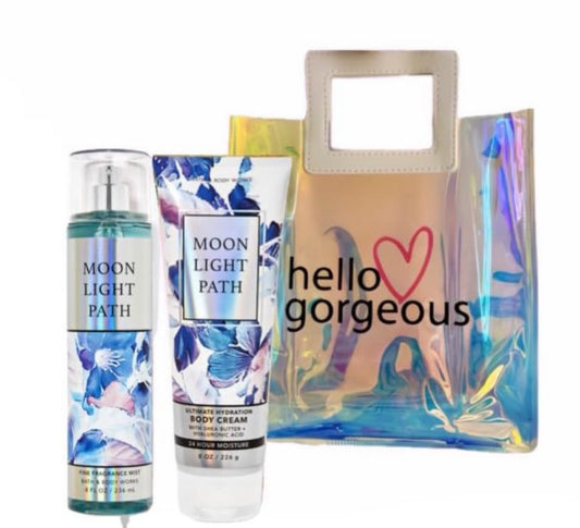 White Barn - Bath and Body Works - Gift Set 2 Piece Bundle - with Gift Bag HELLO GORGEOUS (Moonlight Path)