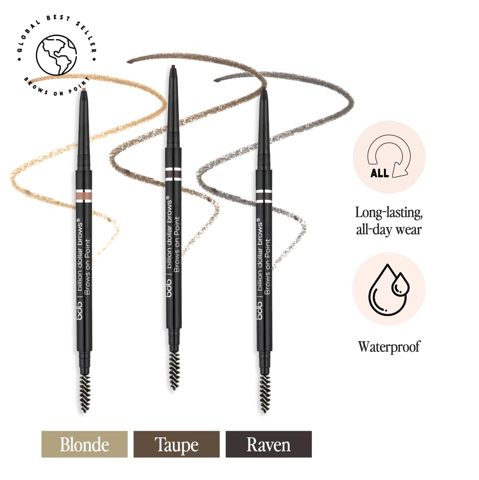 bdb Brows on Point Micro Brow Pencil - Precision Tip & Spoolie, Waterproof, Define, Shape & Fill Brows, Blonde, 3-Pack