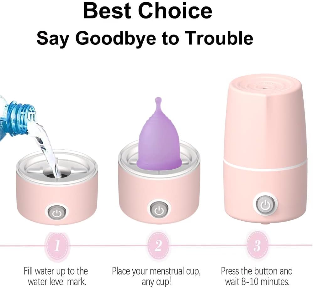 Menstrual Cup Sterilizer Period Cup Steamer Cleaner Machine High Temperature Wash Your Cup 99.9% Dirty 8 Minutes - Feminine Hygiene - Leak-Free (Pink Color)