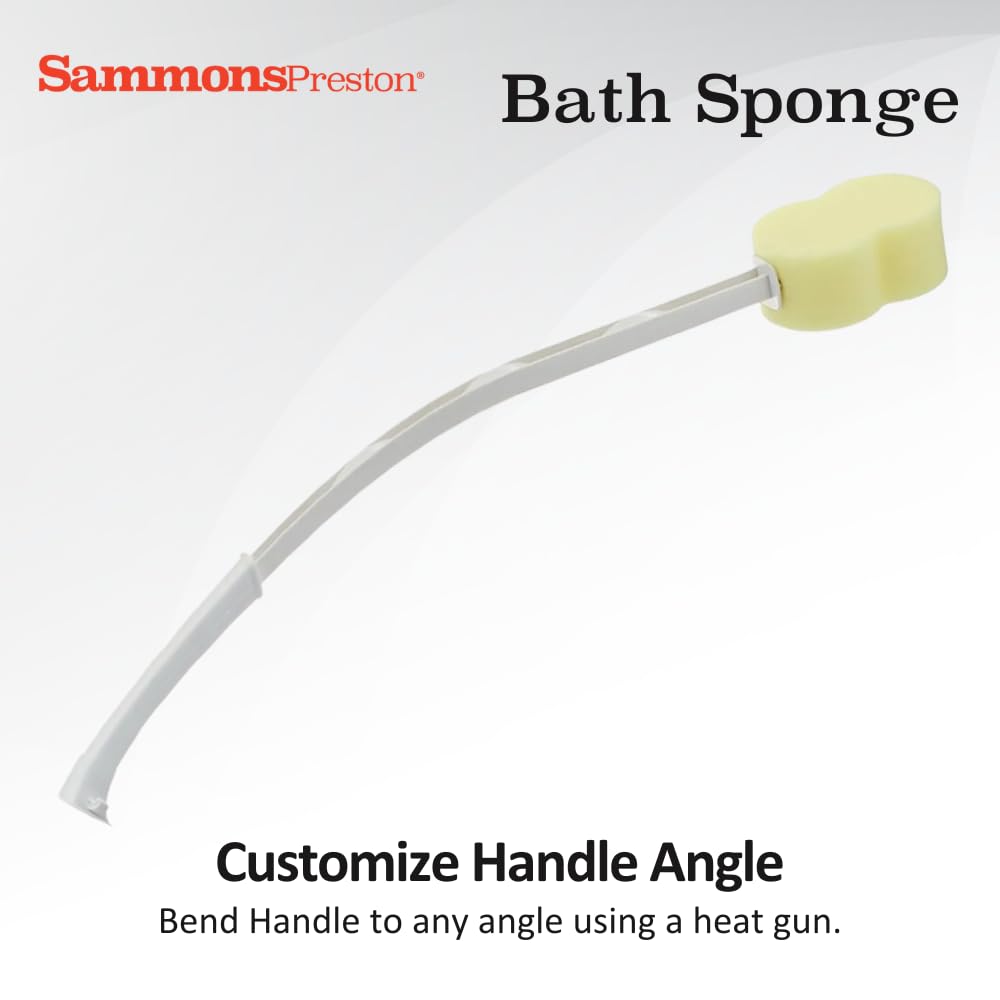 Sammons Preston Bath Sponge, Lightweight Long Handled Washer and Scrubber for Bath and Shower, Extended Reacher Cleaning Aid for Limited Range of Motion, Contour