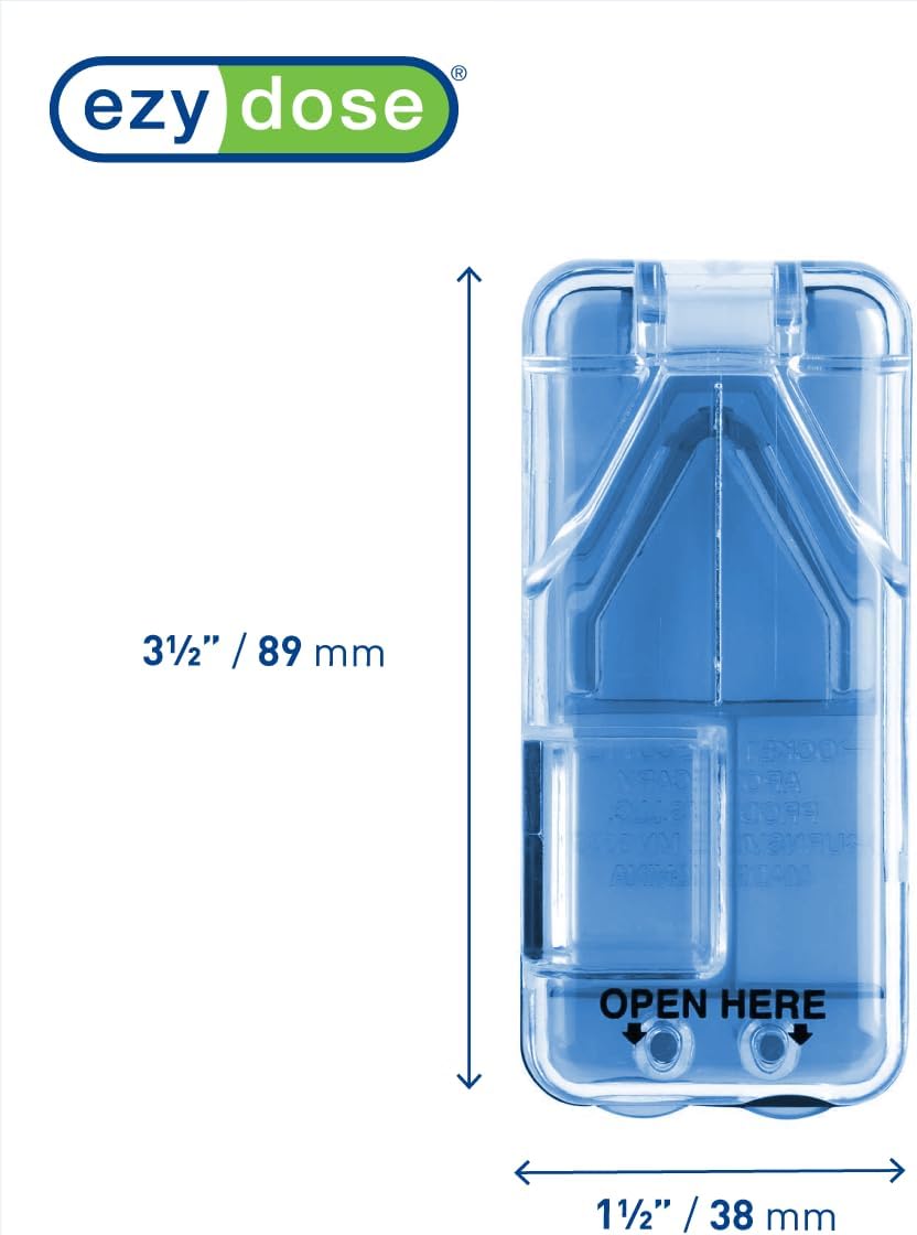 EZY DOSE Pill Cutter and Splitter with Built-in Pill Dispenser, Easy-Cut Stainless Steel Blade for Tablets, Vitamins, Medication, Portable, Travel-Size Pill Cutter for Seniors, Pets & Daily Use, Blue