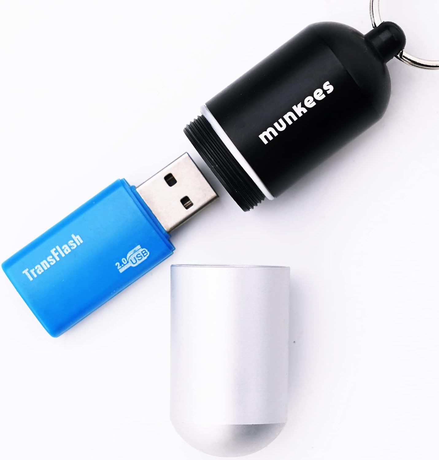 munkees Portable Pill Case Large Waterproof Capsules EDC Keychain, Travel Pill Bottle for Camping, Hiking, Backpacking, Compact Valuables Container for Outdoors 2-Pack