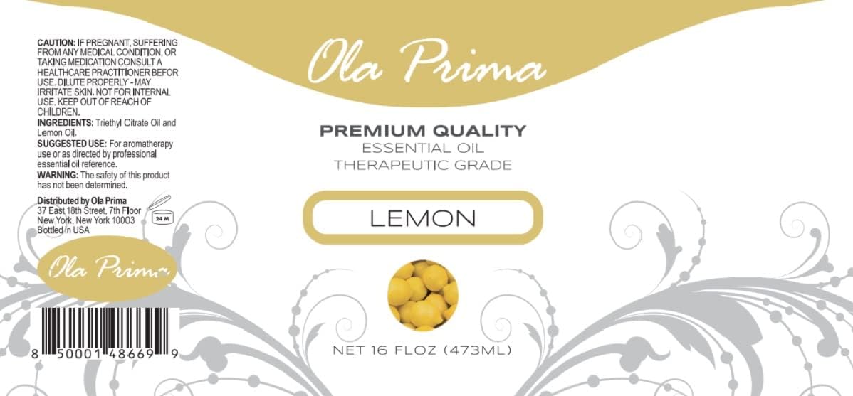 Ola Prima Oils Lemon Essential Oil 16oz Bulk, Essential Oil for Aromatherapy, Diffusers, Candle Making, and Household Cleaning