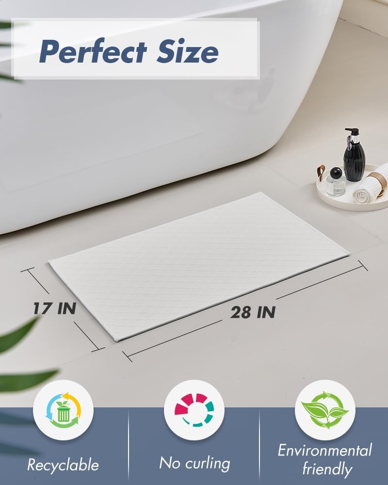 AMOAMI Ultra Thin Bathroom Rugs, Rubber Backed Bath Mats for Bathroom Non Slip, Absorbent Bathroom Mat for Floor, Shower, Sink (17"x28", White)