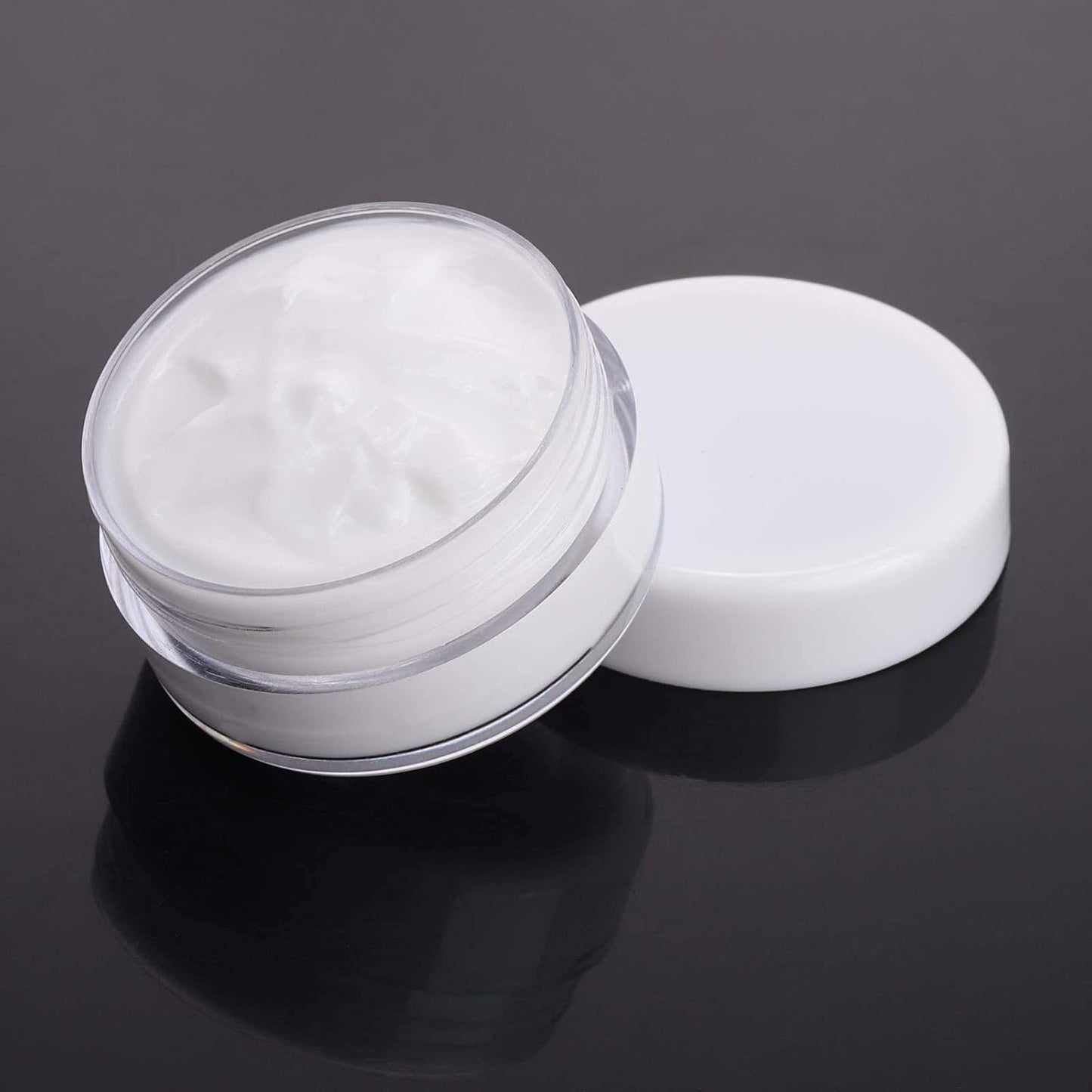 Refillable Cosmetic Sample Jars - 100 Pack 10g (0.35oz) White Small Travel Containers with Lids + 10 Mini Makeup Spatulas - BPA Free