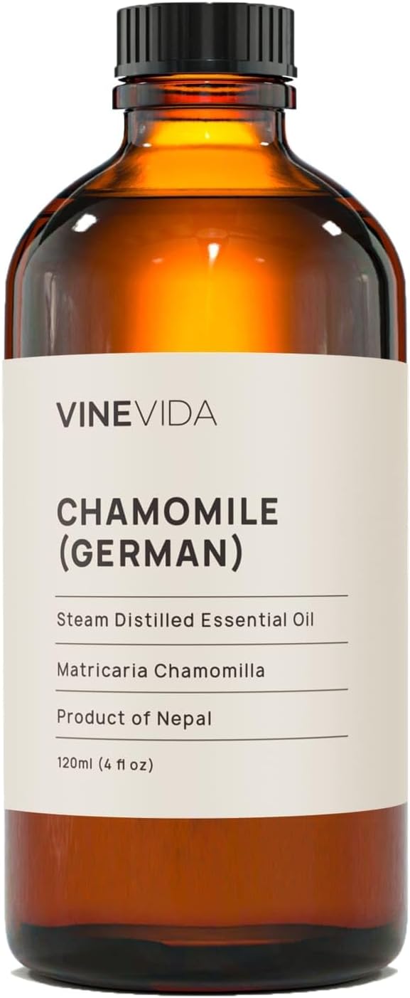 VINEVIDA Chamomile German Essential Oil 4 oz - Undiluted Chamomile Oil 4 oz - Chamomile Candle Oil Scent - DIY Candle Scents for Candlemaking - Bulk Essential Oil for Soap Making Safe for Skin