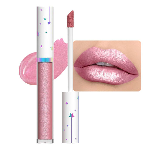 evpct 1Pcs Pink Metallic Glitter Lipstick Lip Gloss Stain for Women Long Lasting Waterproof 24, Hot Light Nude Pink Frosted Metallic Shimmer Glossy Chrome iridescent Liquid Lipstick Lip Gloss Makeup