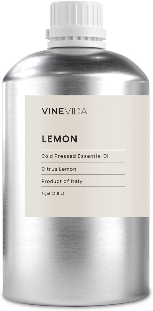 VINEVIDA Lemon Essential Oil - Gallon Lemon Oil Undiluted - Bulk Gallon Essential Oil for Soap Making Safe for Skin - DIY Candle Scents for Candlemaking Scents - 8 lbs Lemon Oil
