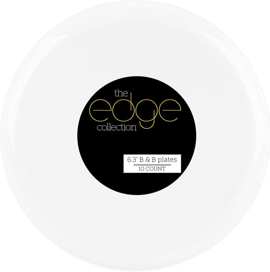 PLASTICPRO [30 Pack 6.3''] White Plastic Party Plates Edge Collection Premium heavyweight Elegant Disposable Tableware Dishes