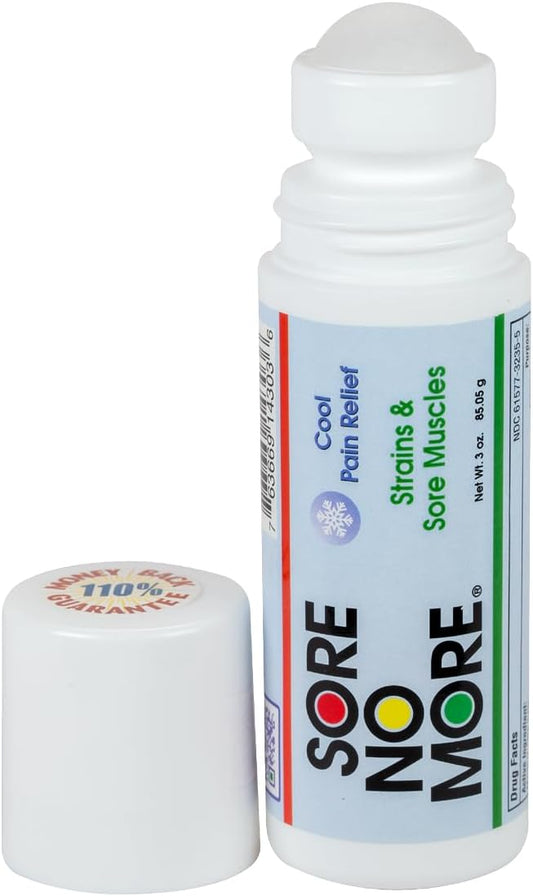 Sore No More Cool Relieving Gel for Aches & Pains in Muscles & Joints associated with Strains, Bruises & Sprains | Absorbs Quickly with a Refreshing Lemon Aroma | 3 oz Roll-On