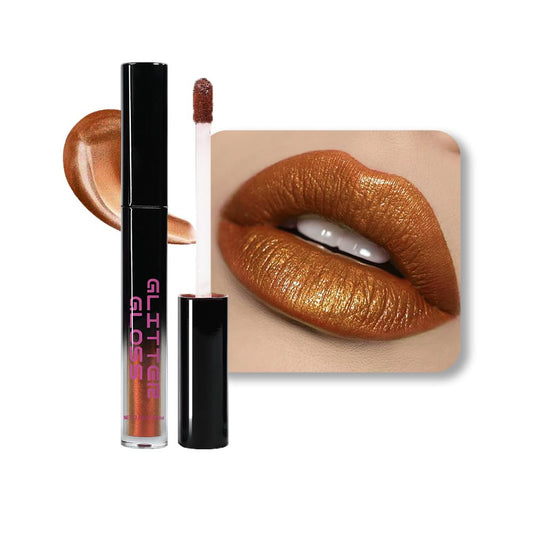 Golden Brown Metallic Lipstick for Women,Glitter Sparkling Liquid Lipstick,Long Lasting Waterproof Lightweight Comfortable Non-Drying Bold Dark Lip Gloss for Gothic Stage Makeup,Vegan