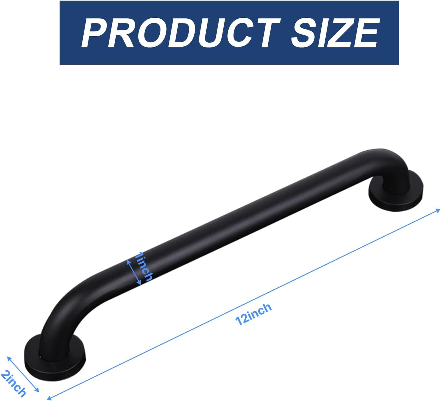 2 Pcs 12 Inch The Black Stainless Steel Handrail Bar Stairway Hand Railing Stairway Hand Bar Steel Outdoor Deck Rail Handle Indoor & Outdoor Matte Black Shower Grab Bar