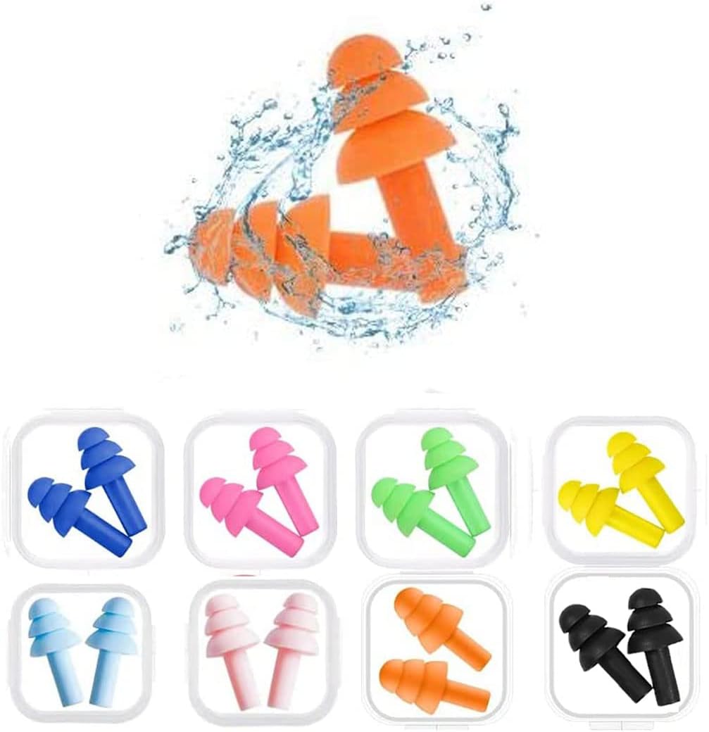 Earplugs for Sleeping Noise Cancelling Reusable Silicone Ear Plugs Suitable for Swimming Travel Snoring Airplanes Study Work Noisy Places（8Pairs）