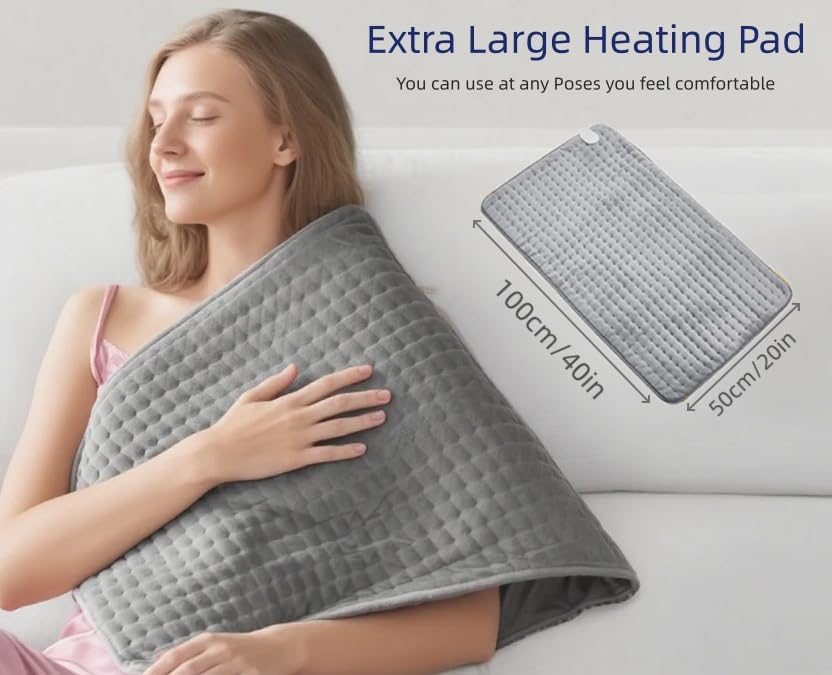 Large Heating Pad,20"x40" Extra Large Heating Pad for Back Pain Relief Electric Heating for Period Cramps Neck Shoulder Knee Pain Relief Moist/Dry Heat Auto Shut Off 10 Heat Setting Machine Washable