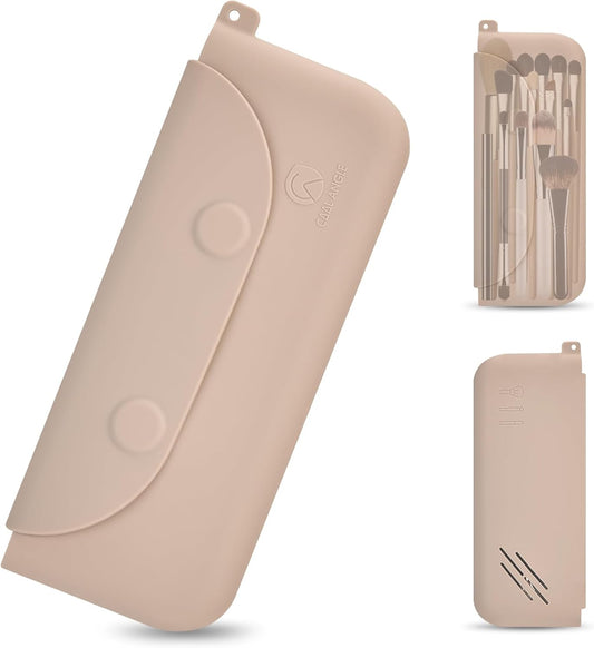 Silicone Makeup Brush Holder Large Travel Makeup Brush Case Original Design Brushes Holder with Magnetic Closure Khaki