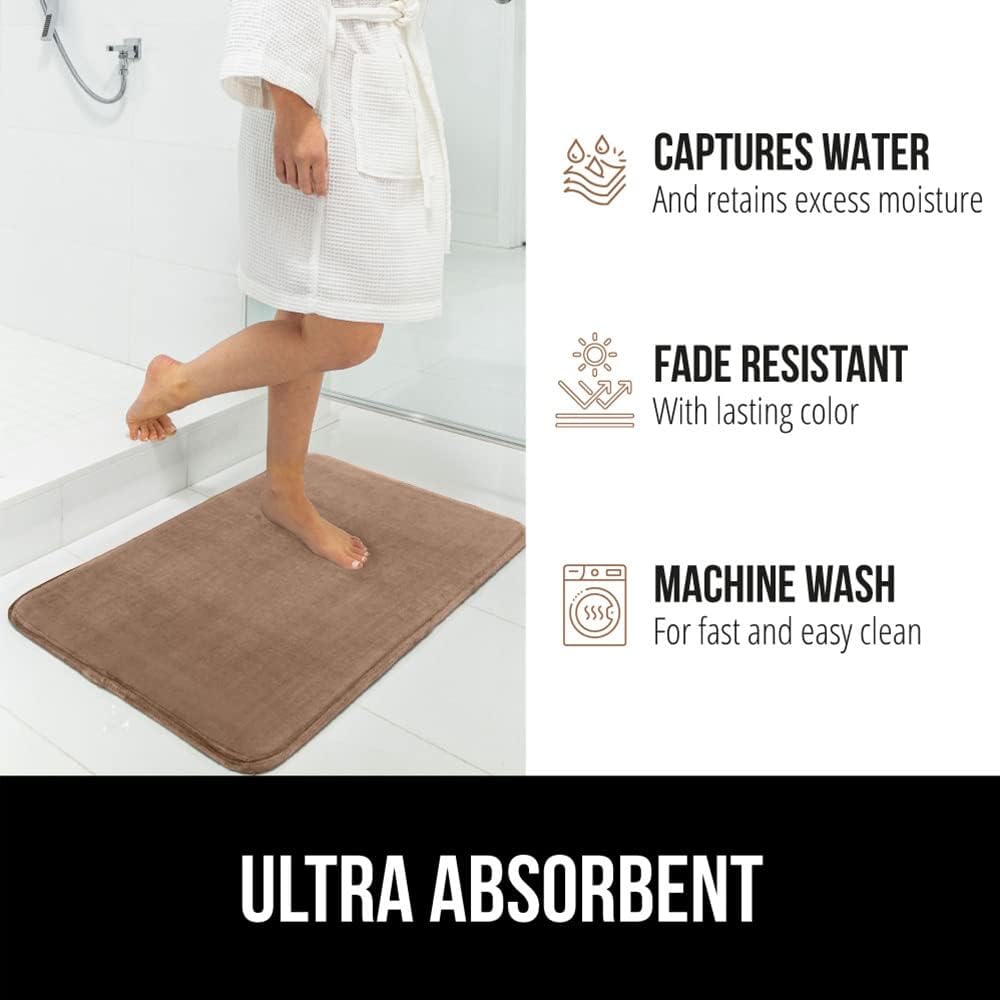 GORILLA GRIP Memory Foam Bath Mat, Soft Absorbent Velvet Bathroom Mats, Durable Dots on Underside, Machine Washable Bathmat, Carpet Rug Room Decor for Shower Tub Floor RV, 42x24 Rugs, Taupe