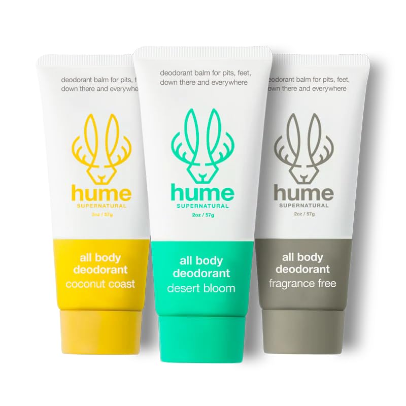 Hume Supernatural Invisible Whole Body Deo Balm - Full Body Protection - Aluminum Free, No Baking Soda - Anti-Chafing Odor Control - Clinically Tested on Sensitive Skin (Mixed Trio)