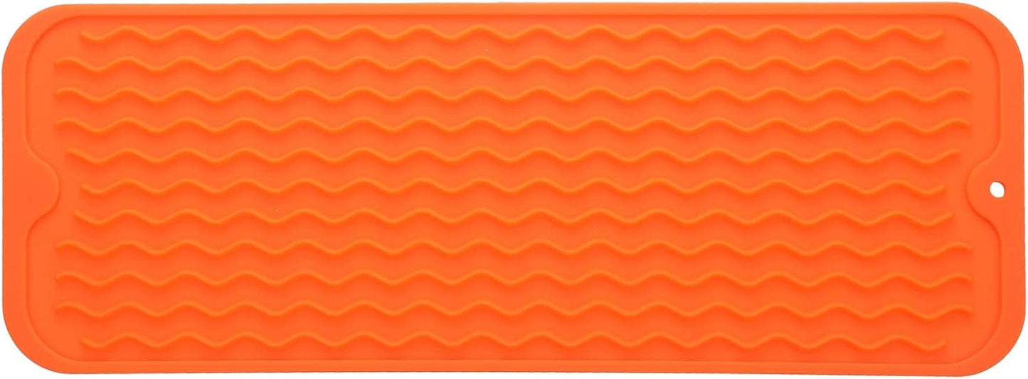 Silicone Dish Drying Mat for Multiple Usage,Easy clean,Eco-friendly,Heat-resistant Silicone Mat for Kitchen Counter,Sink,Bar,Bottle,or Cup Orange M 17 inches x 6 inches