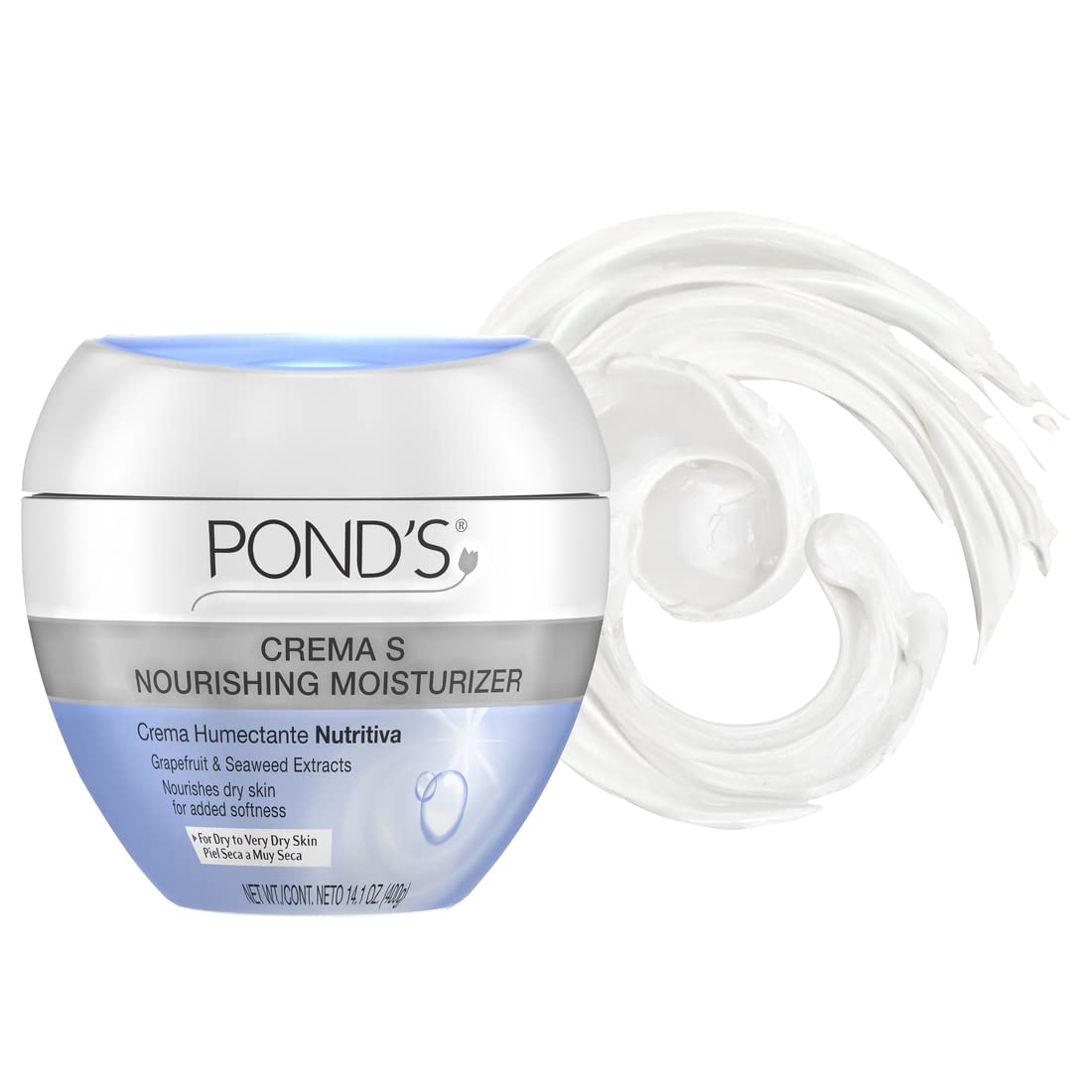 Pond's Crema S Nourishing Face Moisturizer for Women, Skin Care Facial Moisturizer Cream for Dry to Very Dry Skin, Nourishes for up to 24 hours 14.1 oz (Pack of 2)