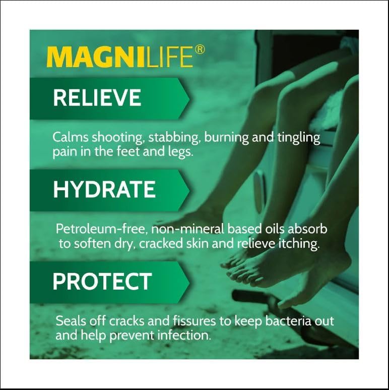 MagniLife DB Pain Relieving Foot Cream, Calming Relief for Burning, Tingling, Shooting & Stabbing Foot Pain, Moisturizing Foot Cream Suitable for Diabetic and Sensitive Skin - 2 Packs of 4 oz Jars